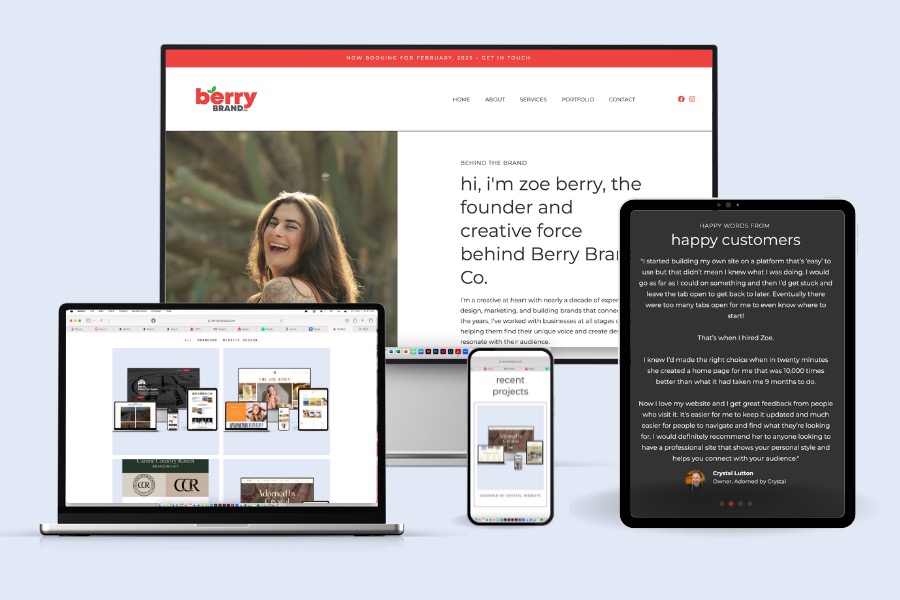 ✨New Year, New Website!✨
A couple of weeks ago, I relaunched my website! I spend so much time and energy making sure my clients are thrilled with their branding, graphic design, and website projects that my own site often takes a backseat. But this year, I’m committed to showing up as my best self and representing Berry Brand Co with the same level of care I give my clients.
A fresh website was the first step—one that truly reflects the quality and creativity I bring to every project. Now that it’s live, I’m ready to take on new projects! I have one slot open for February and three for March. These won’t last long, so if you’re looking for a new website, branding kit, or graphic design work, let’s chat!🎉